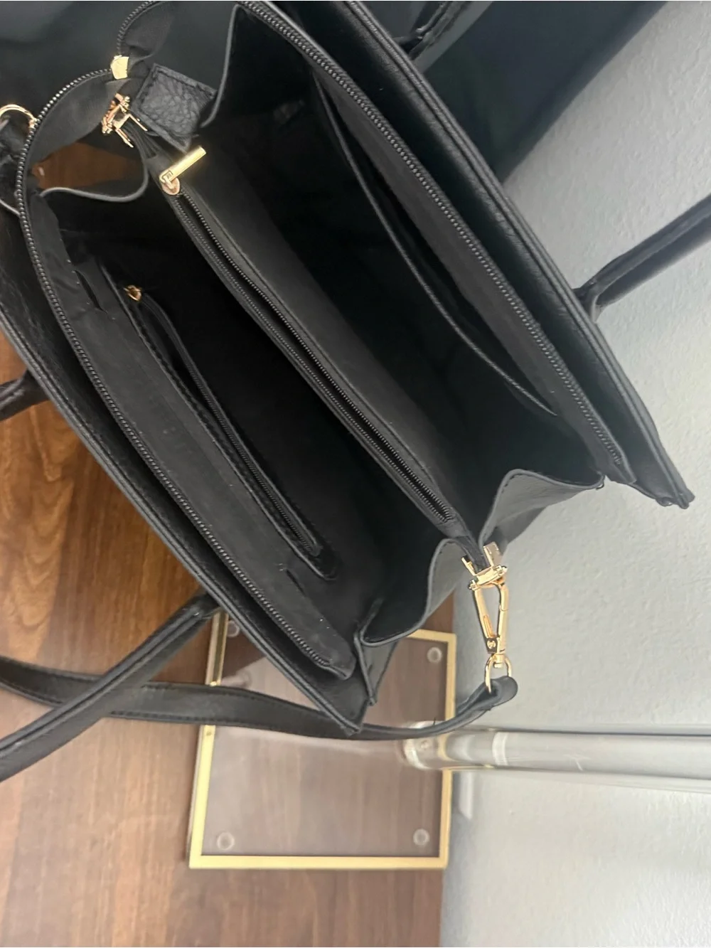 Black Structured Top Handle Handbag with Detachable Crossbody Strap - Old Money